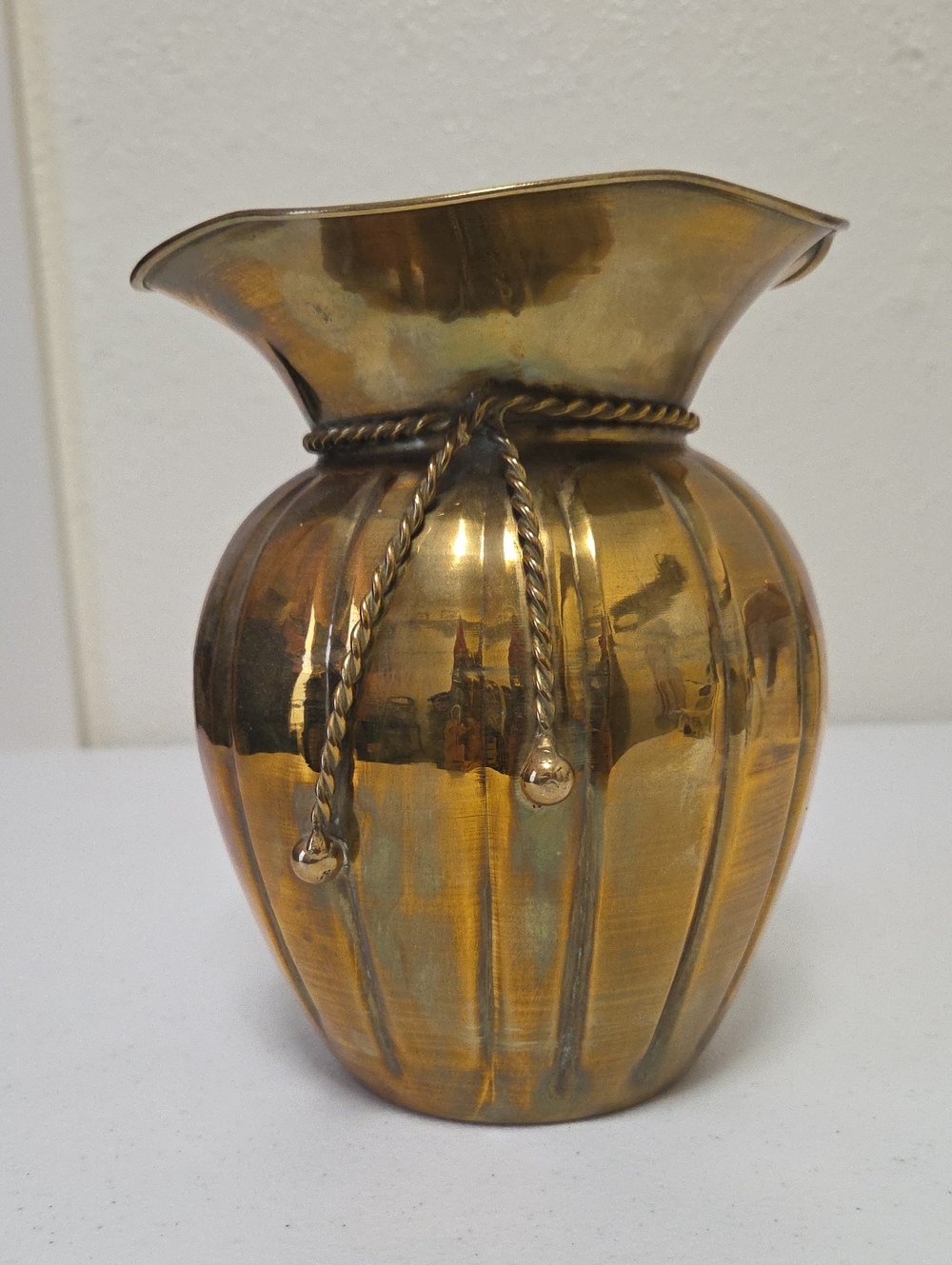 Vintage Solid Brass Decorative Rope-Twist Vase - Gold